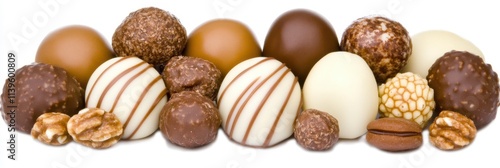 Assorted chocolate truffles, candies, and nuts.