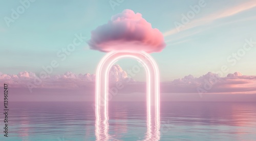 Pink Neon Archway Over Calm...