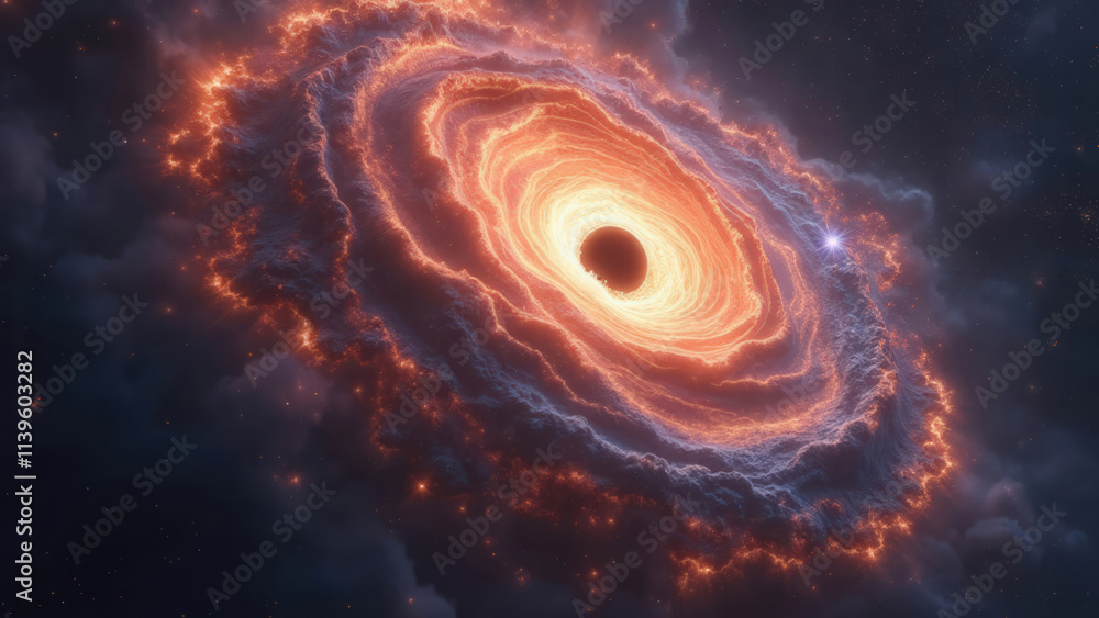 This artwork illustrates a vibrant galaxy featuring a central black hole, surrounded by colorful gas and cosmic dust. The swirling patterns create a mesmerizing view of deep space. Generative AI This artwork illustrates a vibrant galaxy featuring a central black hole, surrounded by colorful gas and cosmic dust. The swirling patterns create a mesmerizing view of deep space. Generative AI