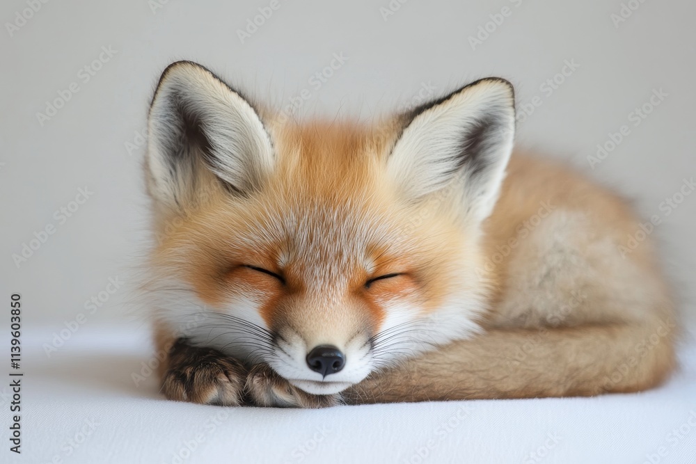 one sleeping fox on white background one sleeping fox on white background