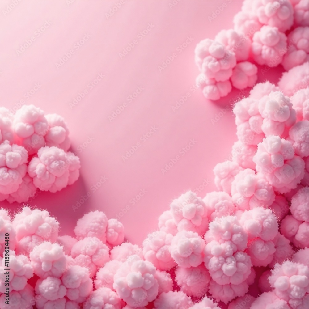 Fototapeta premium Fluffy pink cotton wool textured background with wispy cloud formations, airy, fluffy, cloud
