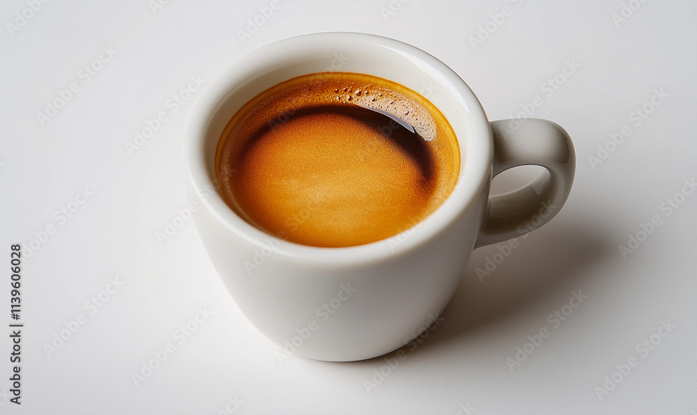 Classic Espresso Shot in Small Cup on White Background