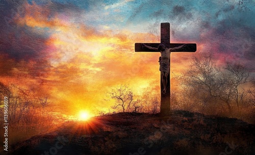 Crucifixion Of Jesus Christ - Cross At Sunset photo