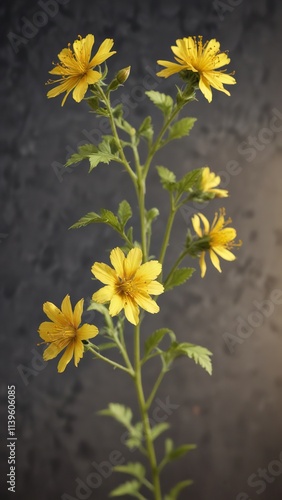 Delicate Agrimony flower with dry, rustling petals, closeup, stem, agrimony