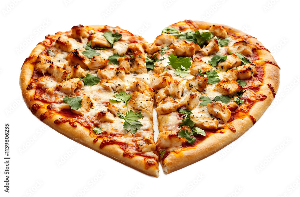 Heart-shaped chicken pizza on a transparent background. isolated background. Heart-shaped chicken pizza on a transparent background. isolated background.