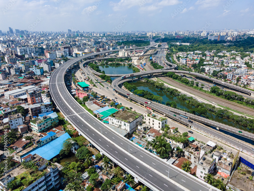 Drone View of Dhaka Elevated Expressway and Urban Cityscape in Bangladesh Drone View of Dhaka Elevated Expressway and Urban Cityscape in Bangladesh