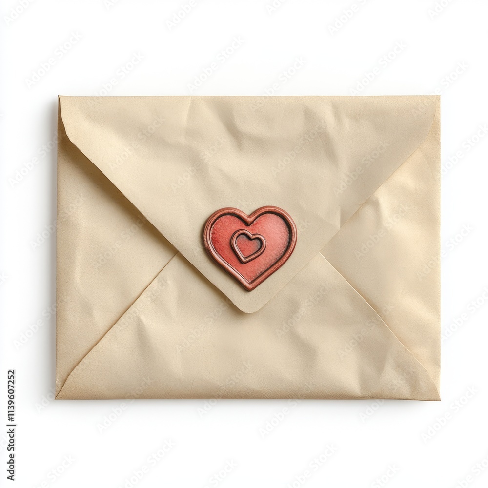 Love letter envelope with a heart seal isolated on white background Love letter envelope with a heart seal isolated on white background