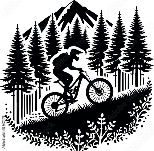 Mountain Bike Vector Black Silhouette Cricut Design for T-Shirt