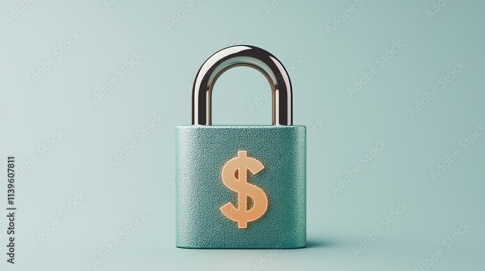 Naklejka premium A turquoise padlock featuring a dollar sign, symbolizing security and financial protection.