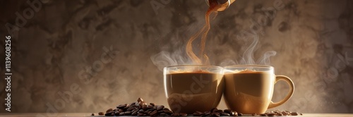 Aromatic vapors waft upwards from a freshly brewed pot of coffee , coffee, pot, vapors