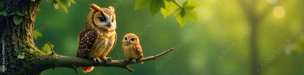 Naklejka premium An owl sits on a branch holding small creatures in talons, wildlife, owlet, hoots