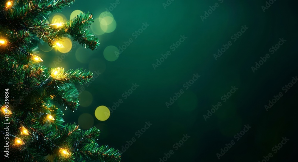 Festive Christmas Tree Branch With Warm Lights Festive Christmas Tree Branch With Warm Lights