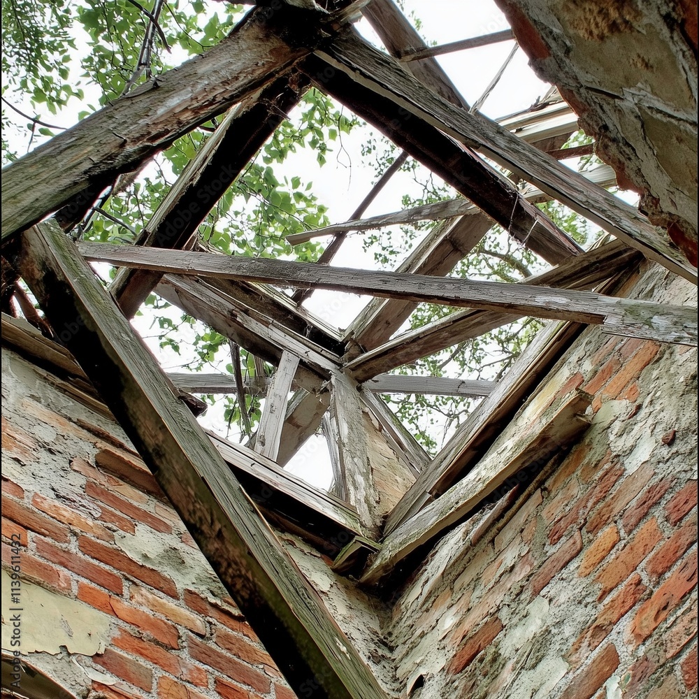 Obraz premium broken roof in the house