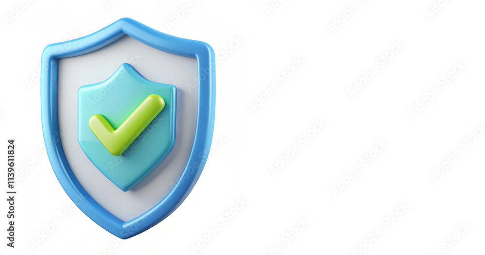 3D Render of a Blue Shield with Green Checkmark - Security, Protection, and Success Concept 3D Render of a Blue Shield with Green Checkmark - Security, Protection, and Success Concept