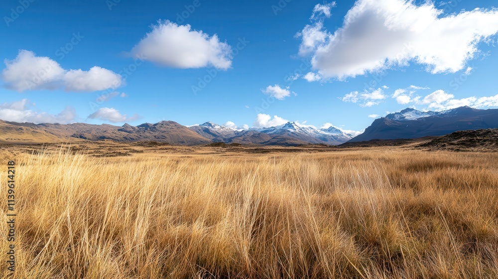 A picturesque scene of golden wild grass in the foreground, contrasted with a bright and clear blue sky, A picturesque scene of golden wild grass in the foreground, contrasted with a bright and clear blue sky,
