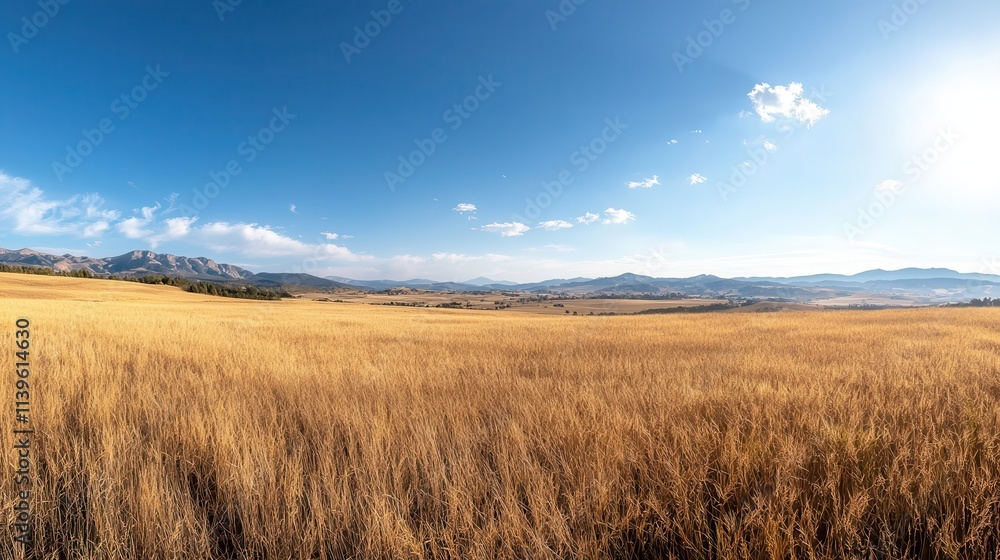 A picturesque scene of golden wild grass in the foreground, contrasted with a bright and clear blue sky, A picturesque scene of golden wild grass in the foreground, contrasted with a bright and clear blue sky,