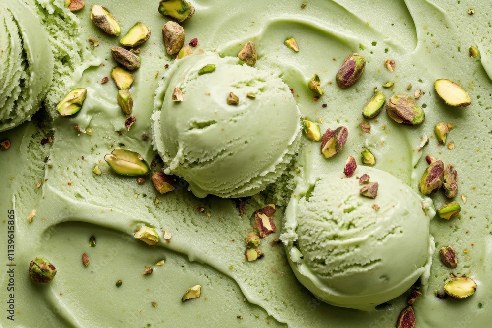 Obraz premium Aerial view of delicious pistachio ice cream.