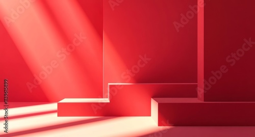 Red geometric shapes illumi...