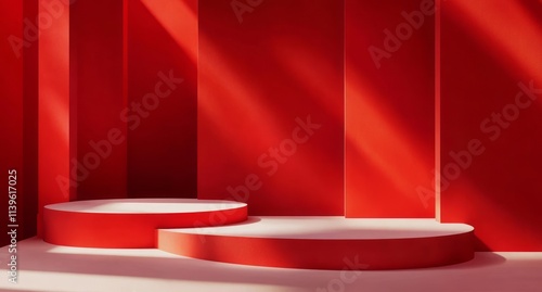 Red cylindrical display pla...