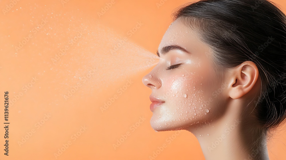 Naklejka premium Radiant Skin, Facial Mist Hydration, Close-Up Studio Shot. AI Generated