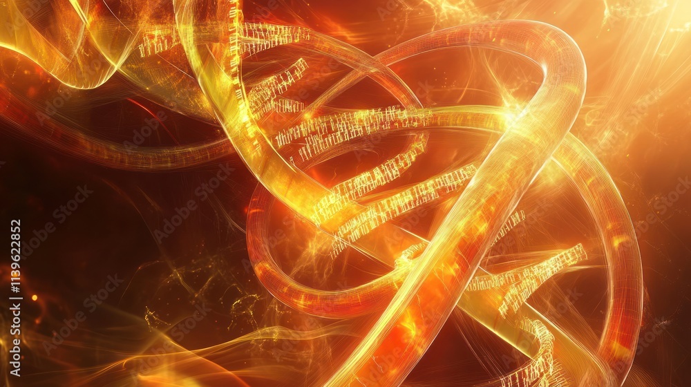 Fiery Abstract DNA Helix Genetic Code Visualization