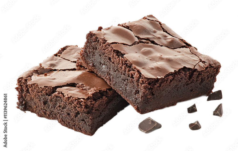 Chocolate brownie isolated against a white background