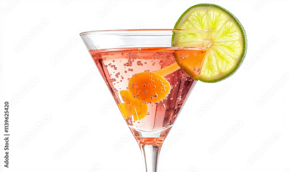 Cosmopolitan Cocktail with Lime Twist on White Background Cosmopolitan Cocktail with Lime Twist on White Background