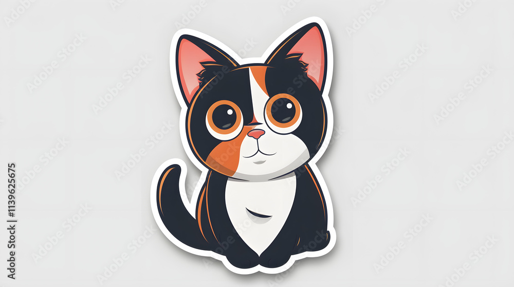 Fototapeta premium Cute Cat Sticker Design with Playful Expression on White Background.