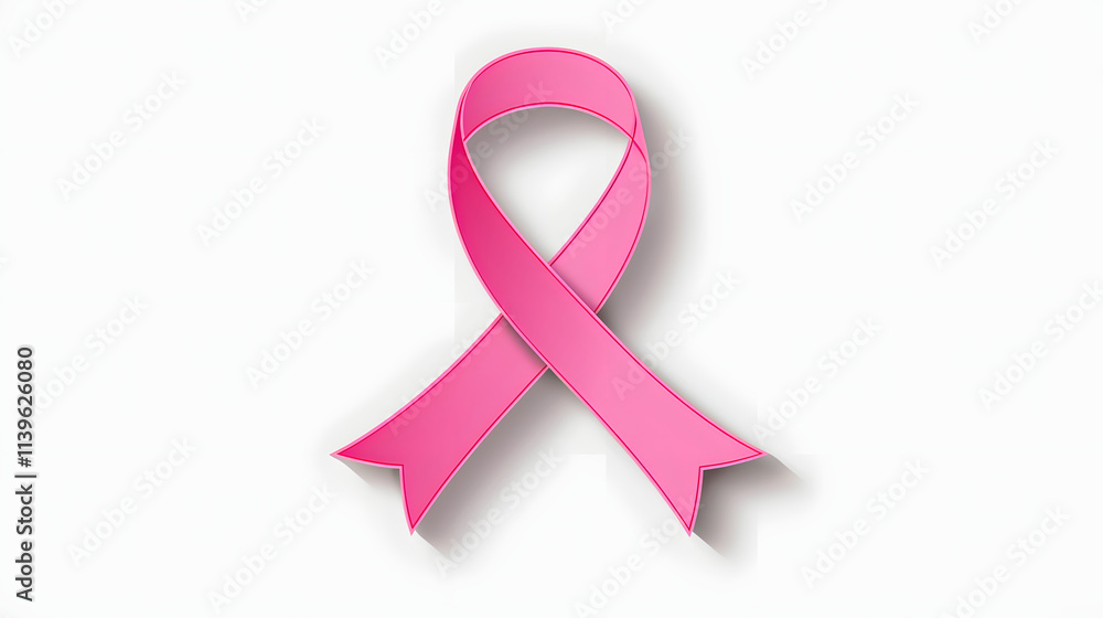 Pink Ribbon Sticker Design on White Background. Pink Ribbon Sticker Design on White Background.