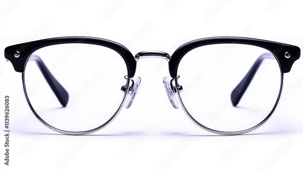 Black and silver rimmed eyeglasses isolated on white background. Black and silver rimmed eyeglasses isolated on white background.
