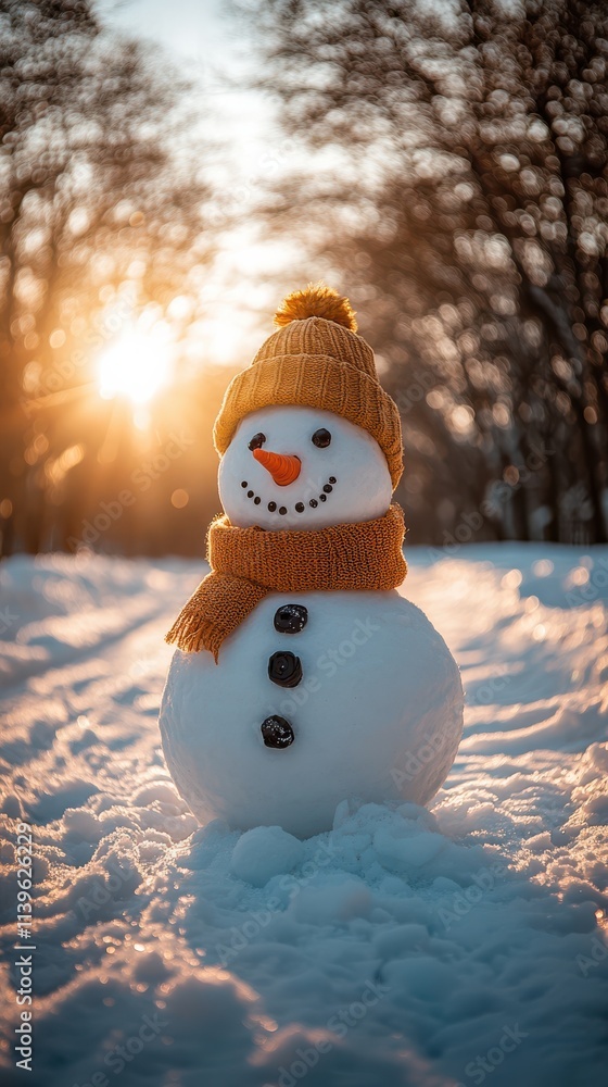 Obraz premium Snowman with Bokeh Winter Background.
