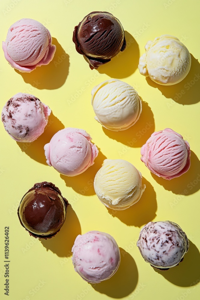 Ice Cream Scoops on Yellow Background Ice Cream Scoops on Yellow Background