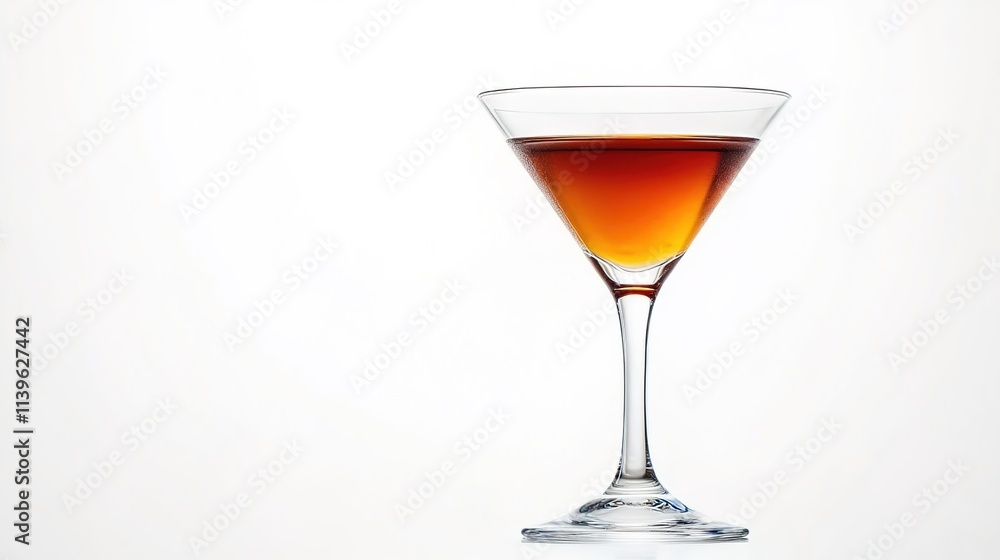 Photo of a dark brown cocktail in a martini glass, on a white background Photo of a dark brown cocktail in a martini glass, on a white background