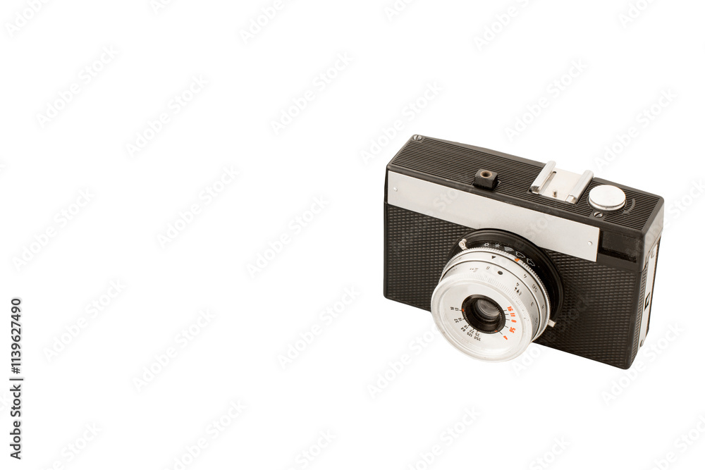 Isolated antique camera with shadow on white background, analog photography concept, copy space, PNG transparent Isolated antique camera with shadow on white background, analog photography concept, copy space, PNG transparent