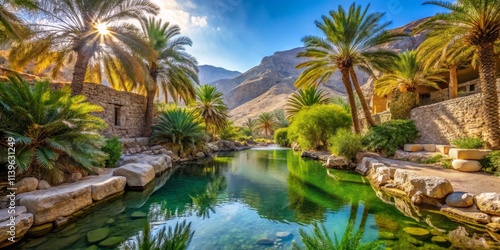 Misfat al Abriyyin Oasis: Date Palms, Water Spring, Hajar Mountains, Oman - Stunning Photography photo