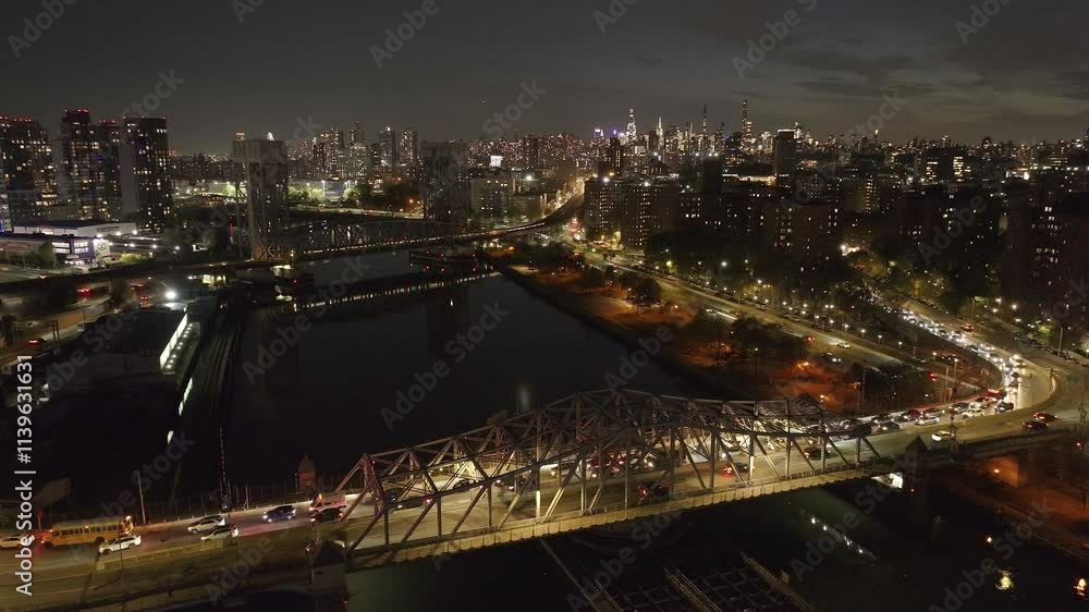 Aerial view of the Metro North Railroad in New York City. Shot at night in 4k. Aerial view of the Metro North Railroad in New York City. Shot at night in 4k.