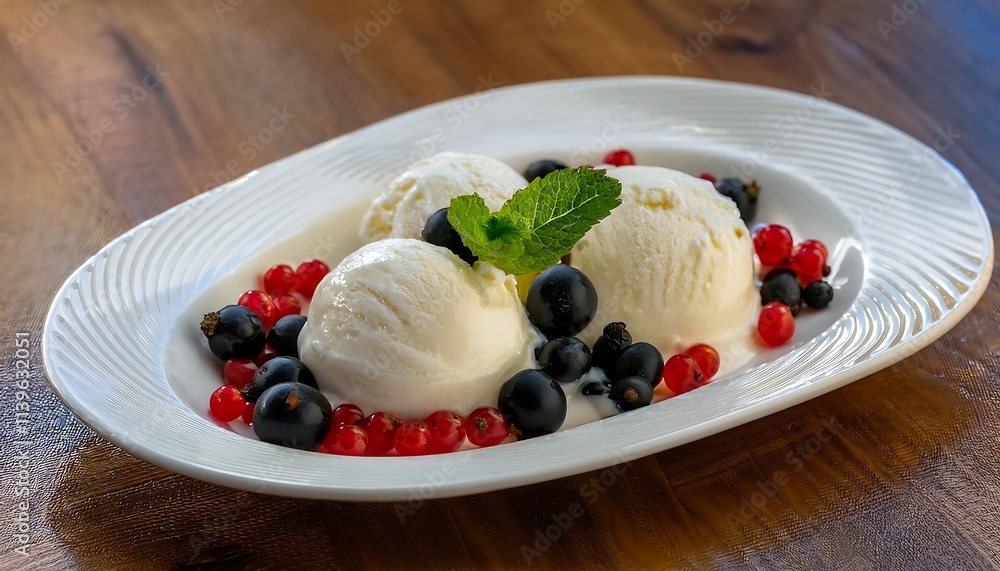 vanilla ice cream with berry fruit and black currants berries vanilla ice cream with berry fruit and black currants berries