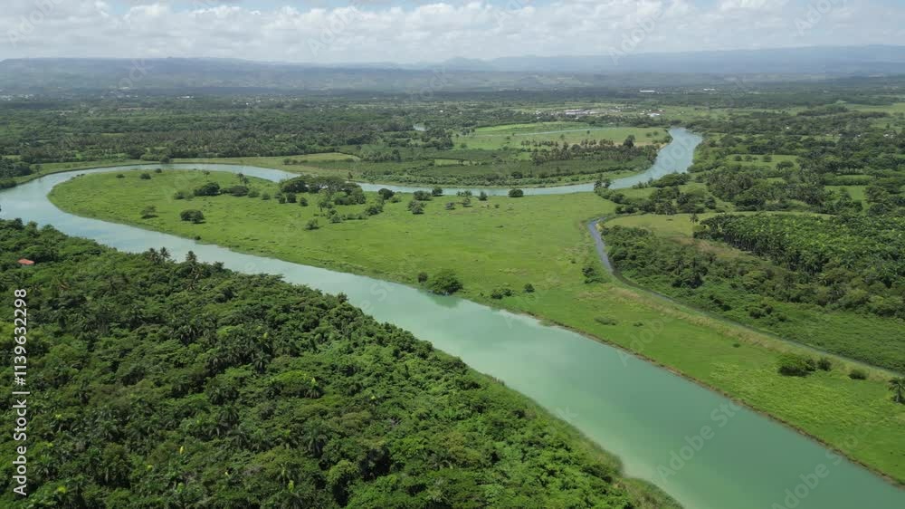 Aerial view of Yasica river at the river mouth near Cabarete in the Puerto Plata province in the Dominican Republic Aerial view of Yasica river at the river mouth near Cabarete in the Puerto Plata province in the Dominican Republic