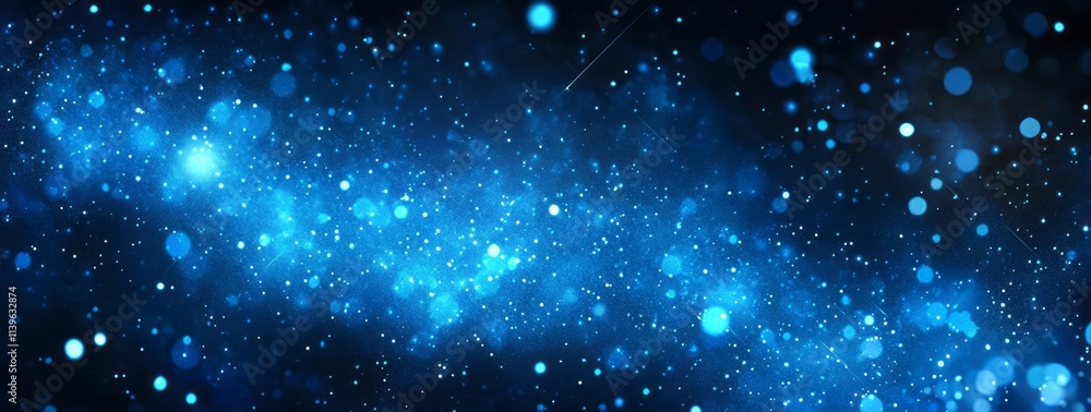 Fototapeta premium Abstract Blue Cosmic Dust And Glowing Particles Background