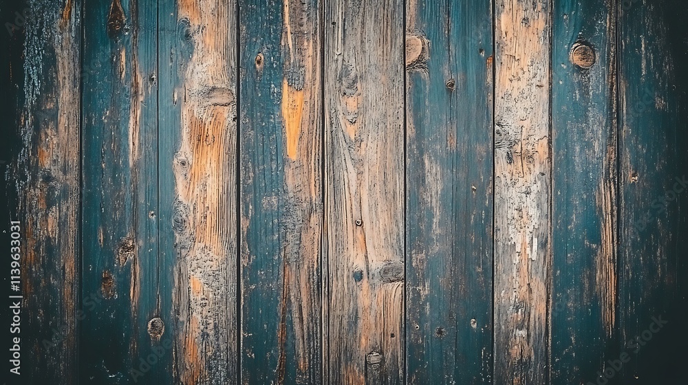 Naklejka premium Rustic Weathered Wood Planks Texture: A Dark Teal and Brown Background. AI Generated