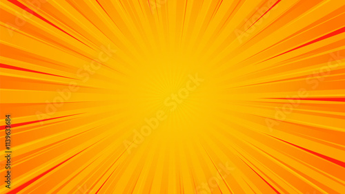 Bright Orange-yellow comic sunburst abstract background. Pop art comic-style vector background. Suitable for templates, sales banners, events, ads, web, and pages