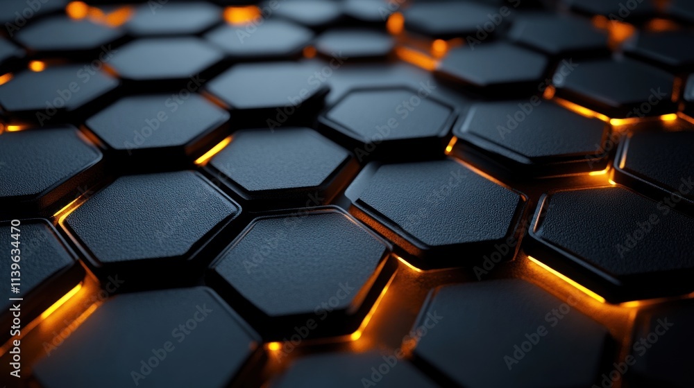 Hexagonal Pattern with Glowing Edges and Dark Background Hexagonal Pattern with Glowing Edges and Dark Background