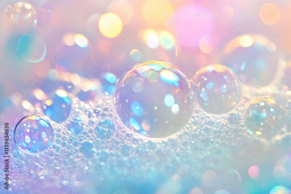 Close-up view of vibrant soap bubbles. Close-up view of vibrant soap bubbles.