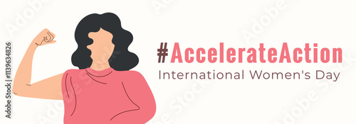 AccelerateAction banner. #Accelerateaction 2025. International Womens Day background in flat style. Faceless Womens with hand. 8 March Day. Modern isolated vector illustration.