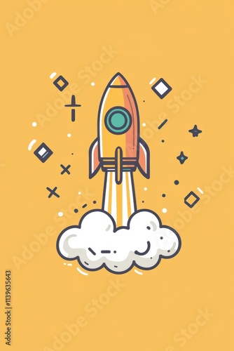 Rocket Launch Cartoon Illustration	