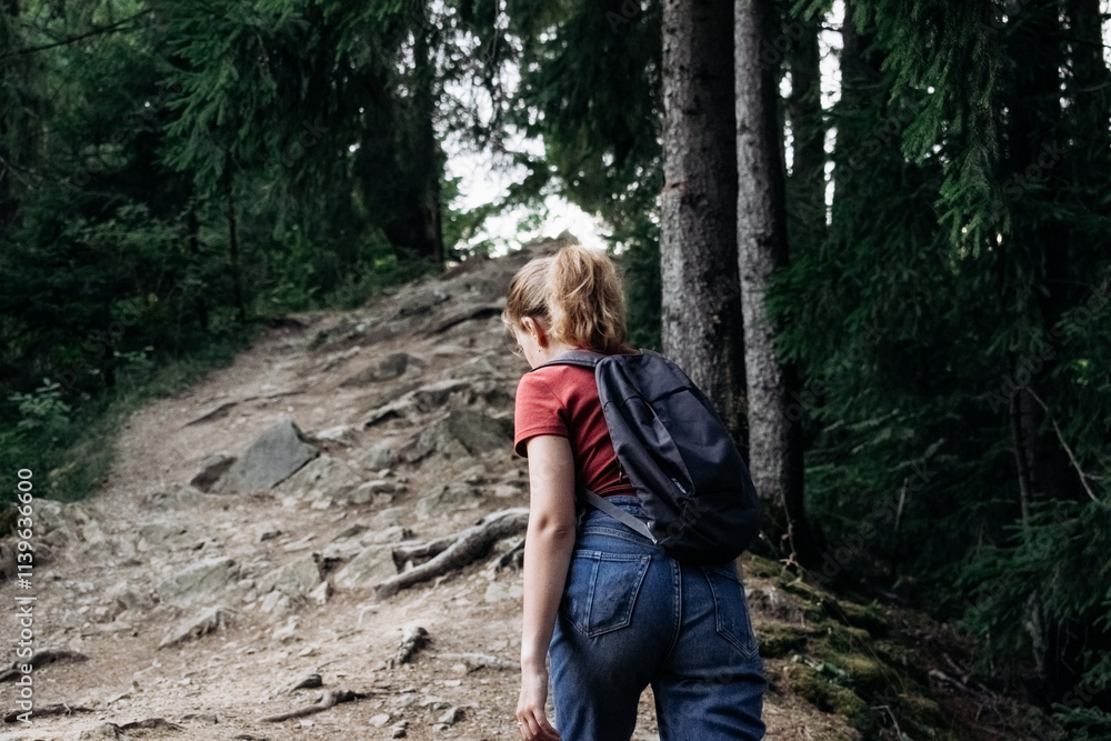 Obraz premium girl in the mountains in the forest