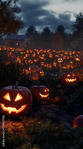 Wallpaper Mural 43. A pumpkin patch at twilight, with carved pumpkins glowing in the dark Torontodigital.ca