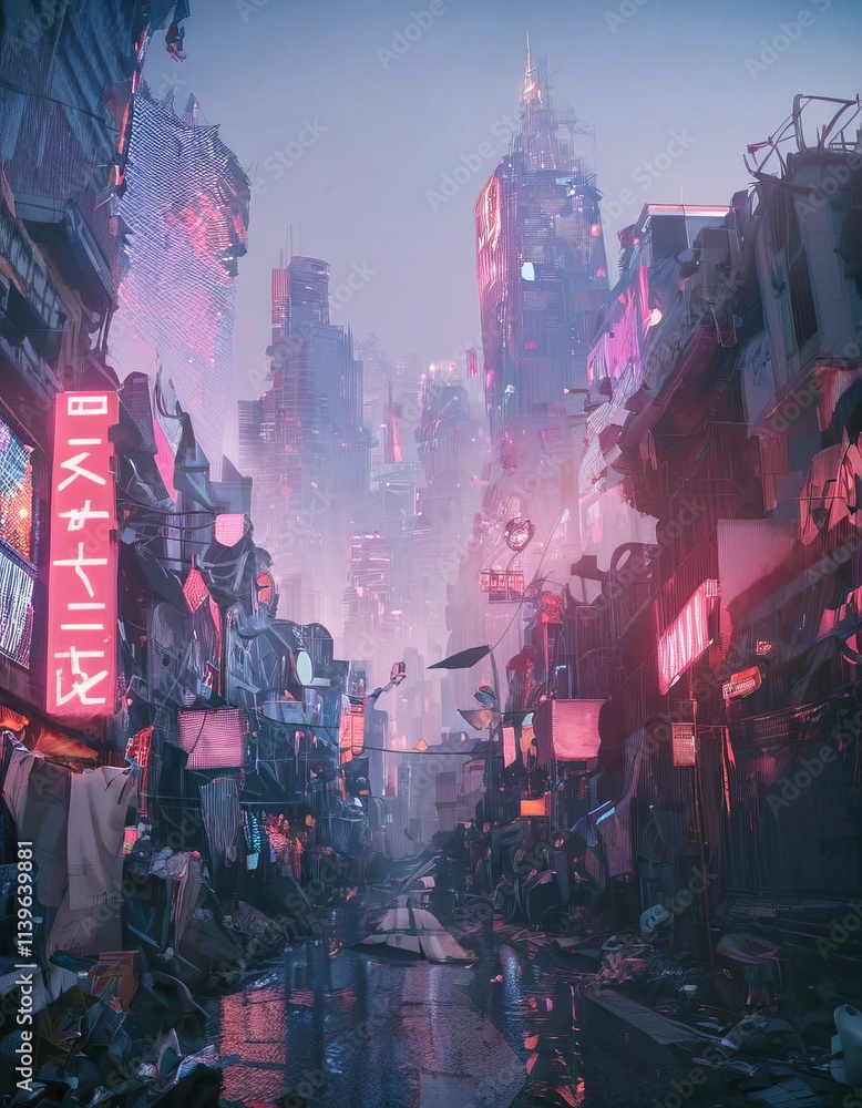 Obraz premium city ​​street landscape, realistic illustration