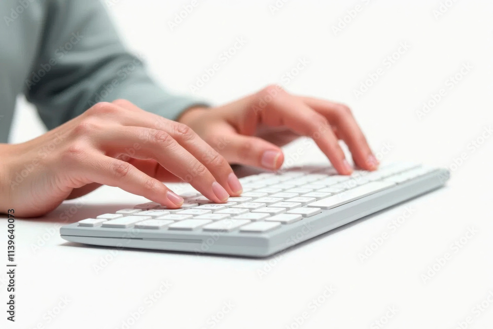 Hands typing on a white computer keyboard, symbolizing technology, remote work, communication, and online business. Ideal for office, freelancing, education, or digital marketing concepts. Hands typing on a white computer keyboard, symbolizing technology, remote work, communication, and online business. Ideal for office, freelancing, education, or digital marketing concepts.