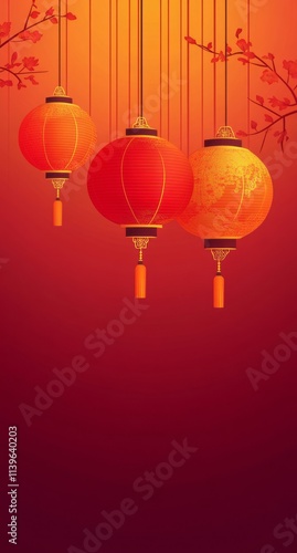 Three Red Chinese Lanterns ...